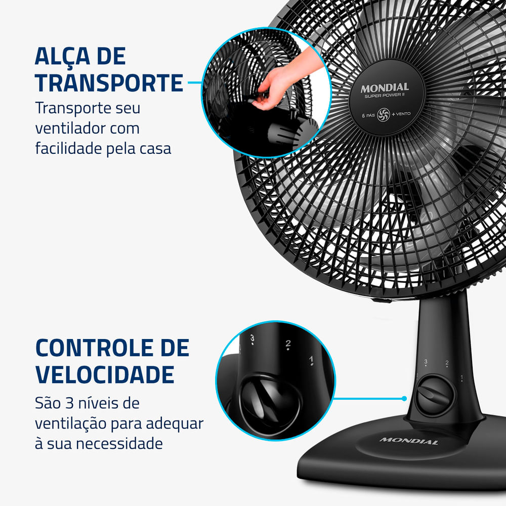 Ventilador de Mesa Mondial 30cm Super Power II Preto NVSP-30-B2 - 127 Volts - Imagem 6